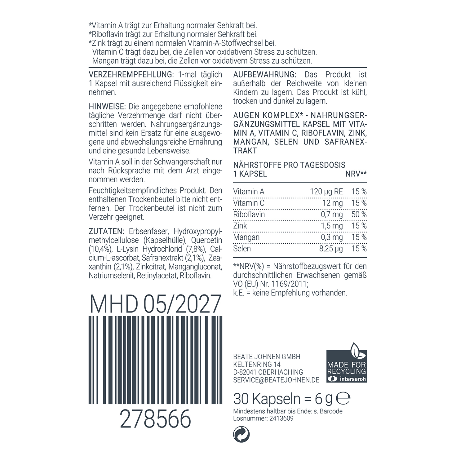 NUTRI SOLUTION Augen Komplex 278566