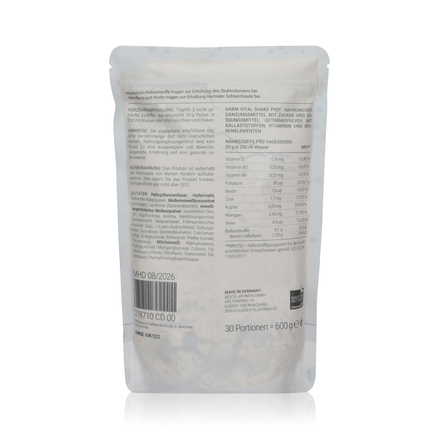 Beate Johnen Darm Vital Shake Pro Schoko 278710