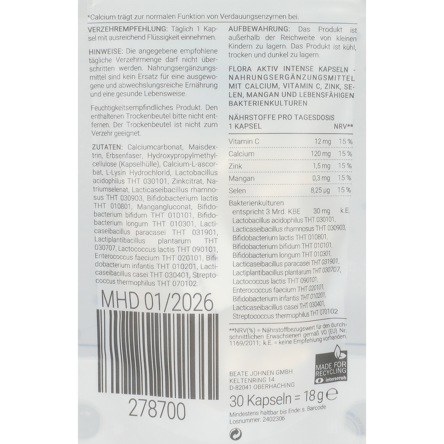 NUTRI SOLUTION Flora Aktiv Intense 278700